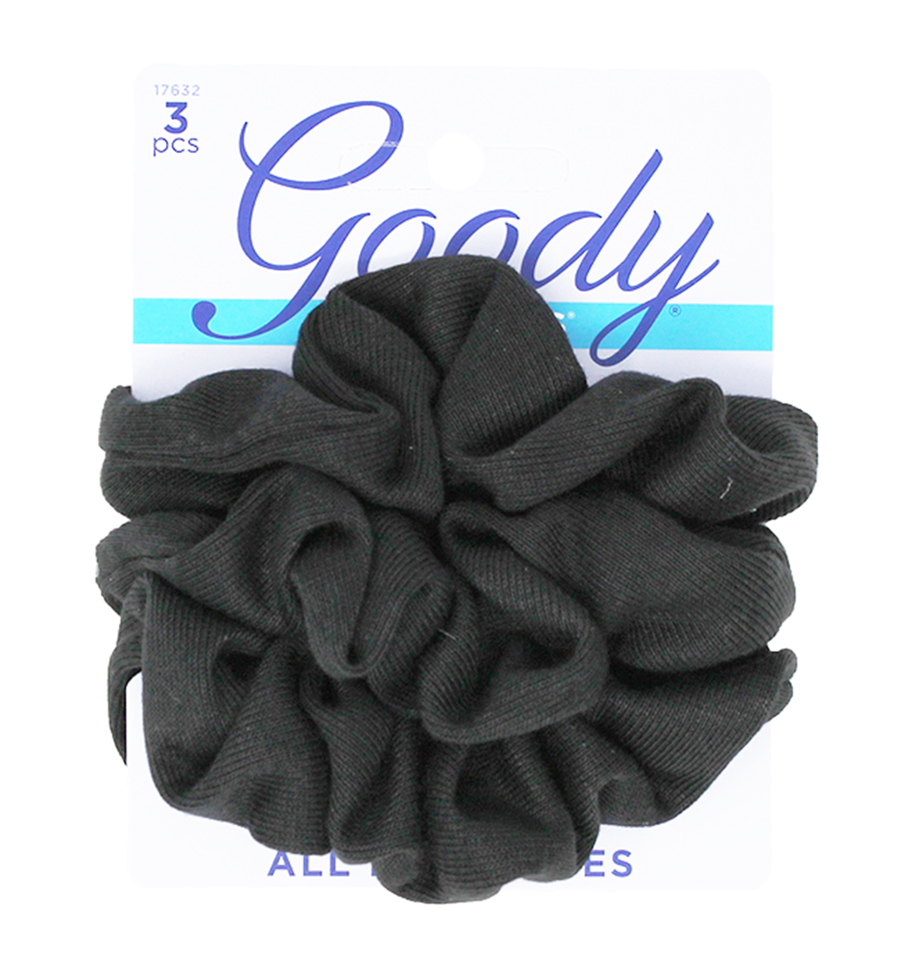 Goody Ouchless Black Scrunchies 3 Count for All Hair Types - Comes 42 packs per case